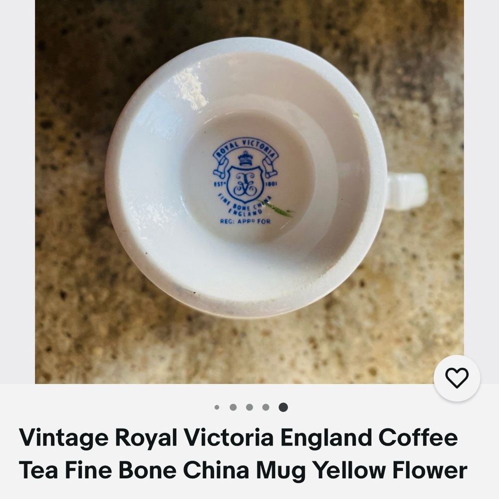 #1365* Vintage Royal Victoria Fine Bone Floral Yellow China mug. - Picture 6 of 7
